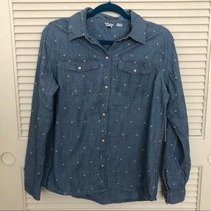 Roxy Blue Button Down with Heart Pattern